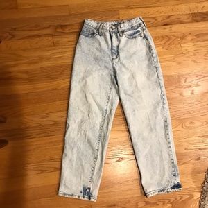 Bleached straight leg high rise jeans